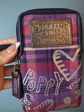 Coach Poppy Purple Plaid  Pouch